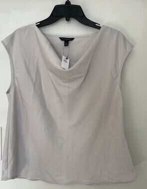 NWT Banana Republic Luxe Draped Short Sleeve Satin Blouse Top Silver Lt Gray MED